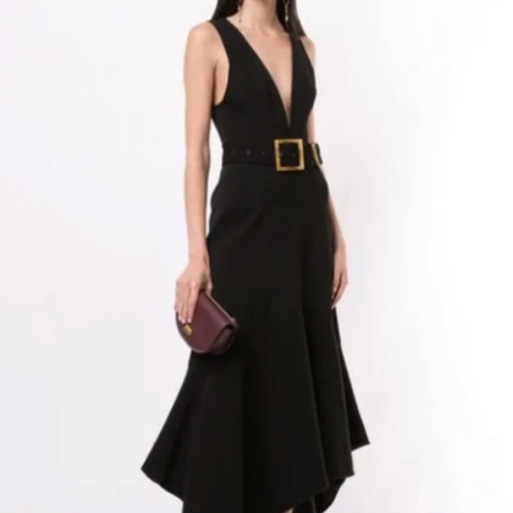NWT Acler Normandie Plunging Neckline Midi Dress Black Sz 10